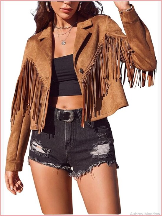 Jackets & Blazers - Faux Suede Fringe Open Front Long Sleeve Cardigan Jacket Western Country
